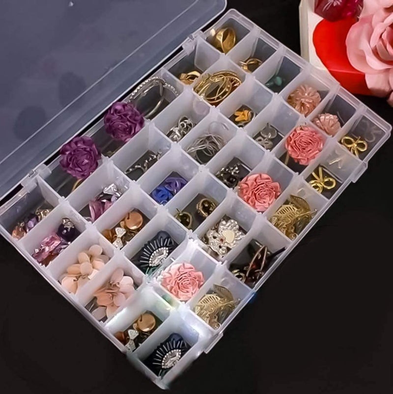 Rylan Plastic 36 Grid Cells Multicolorpurpose Jewelry Organizer Rectangular Storage Box, with Adjustable Dividers, Transparent Storage Organizer Box for Jewelry Beads Earring - Image 1