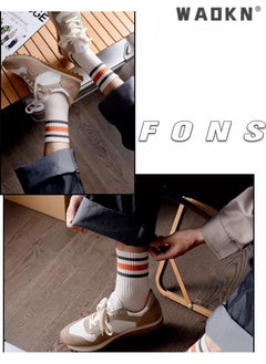 WAOKN 5 Pairs of Men Women Striped Socks, Vintage Crew Socks, Women's Loose Athletic Calf Socks, Casual Cotton Stretchy Novelty Socks, Casual Socks- Perfect for Everyday Wear  - Image 4