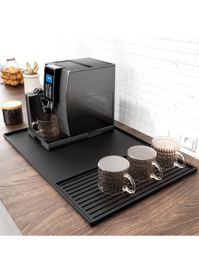 Peachjoy Silicone Coffee Mat - Coffee Bar Maker Mat for Countertop, Station Pad Accessories Fit Under Maker Espresso Machine, Dish Drying Heat Resistant Kitchen Gadgets (Black, 24" x 16")  - Image 1