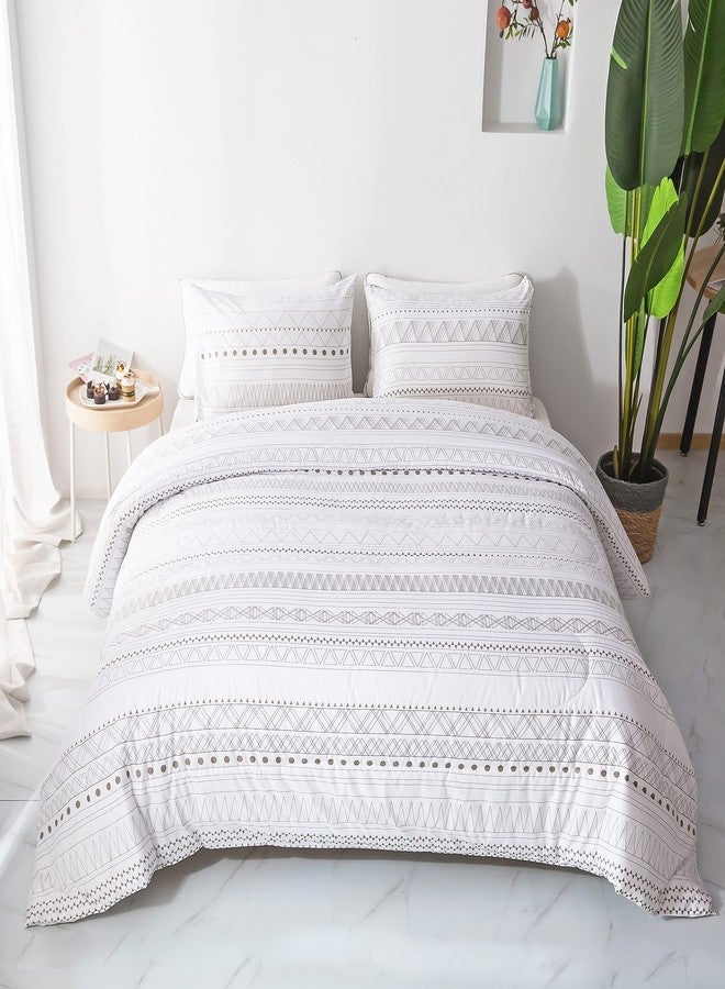 BBSET White Geometric Comforter Sets Queen, Boho Bedding Aztec Striped Arrow Pattern,Lightweight Soft Microfiber Down Alternative Comforter Bed Set - Image 1