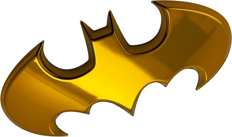 Fan Emblems شعارات المعجبين باتمان شعار سيارة - رمز باتارانغ جناح الخفاش 1989 شارة سيارة ثلاثية الأبعاد - اللون: كروم أصفر - الحجم: 3.8 × 1.8 × 0.2 بوصة - ملحقات سيارات DC مرخصة رسميًا - Image 1
