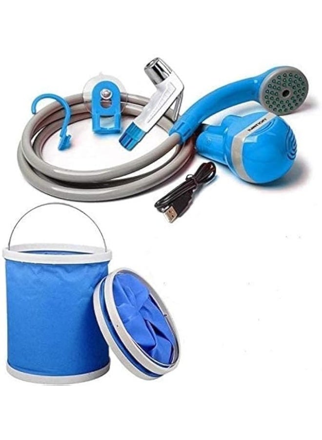 Portable Outdoor Shower & Travel Bidet Kit - 4800mAh Rechargeable Battery, IPX7 Waterproof, 2 Speed Flow, Includes Foldable Bucket - Image 1