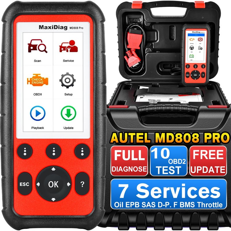 Autel أوتيل ماكسي دياغ MD808 PRO جهاز فحص OBD2 لجميع أنظمة التشخيص أداة فحص مطورة من MD806 MD802 7 خدمات خاصة الأكثر شيوعًا إعادة تعيين الزيت EPB SAS BMS دواسة الوقود تحديث مجاني مدى الحياة متعدد اللغات