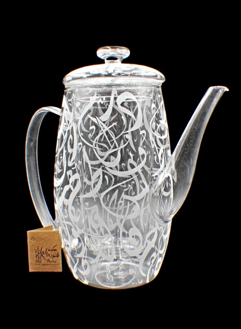 KuduArts Glass tea pot with arabic calligraphy engraving - Image 1