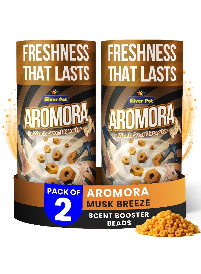 Silver Pot Aromora Fabric Deodorizer Musk Breeze - Pack of 2 -  Laundry Perfume In-Wash Scent Booster Beads 200g , Refreshing Long-Lasting Laundry Fragrance, Suitable for Use with Fabric Softeners and Detergents - Image 1