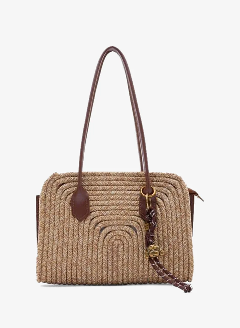 Giorno Charm Straw Shoulder Bag Taba