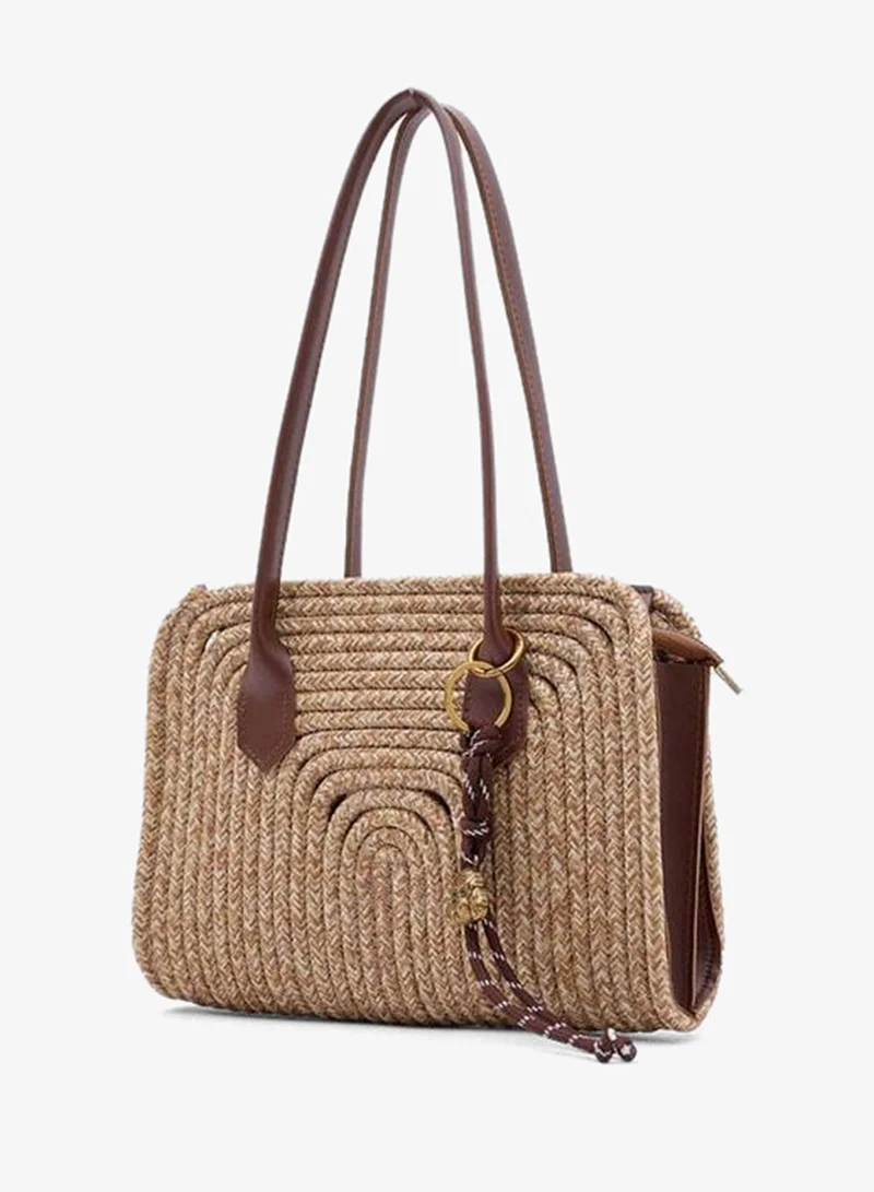 Shule Bags  Giorno Charm Straw Shoulder Bag Taba for Women | Best Price UAE