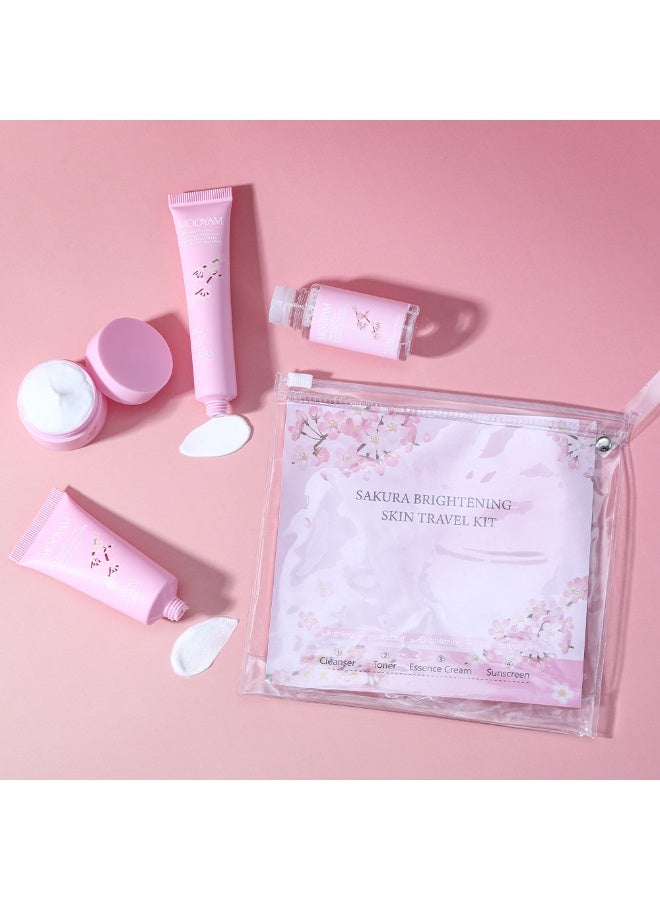 MOOYAM Cherry Blossoms Brightening Travel 4-in-1 Skincare Gift Set with Foaming and Cleanser,Moisturizing Tonernet,Sunscreen,Essence Facial Cream Multi-chain Repair and Strong Barrier Restore - Image 2