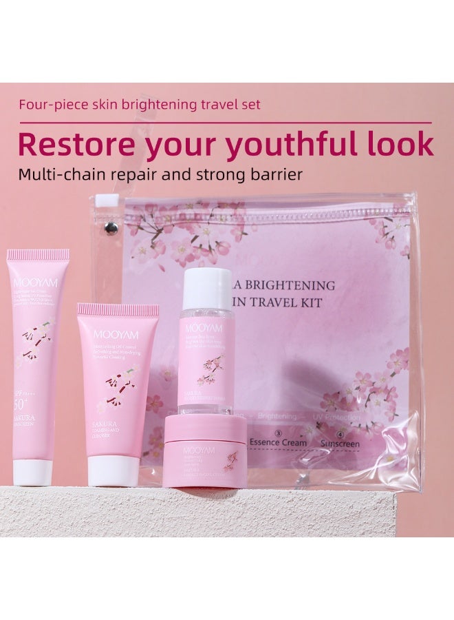 MOOYAM Cherry Blossoms Brightening Travel 4-in-1 Skincare Gift Set with Foaming and Cleanser,Moisturizing Tonernet,Sunscreen,Essence Facial Cream Multi-chain Repair and Strong Barrier Restore - Image 3