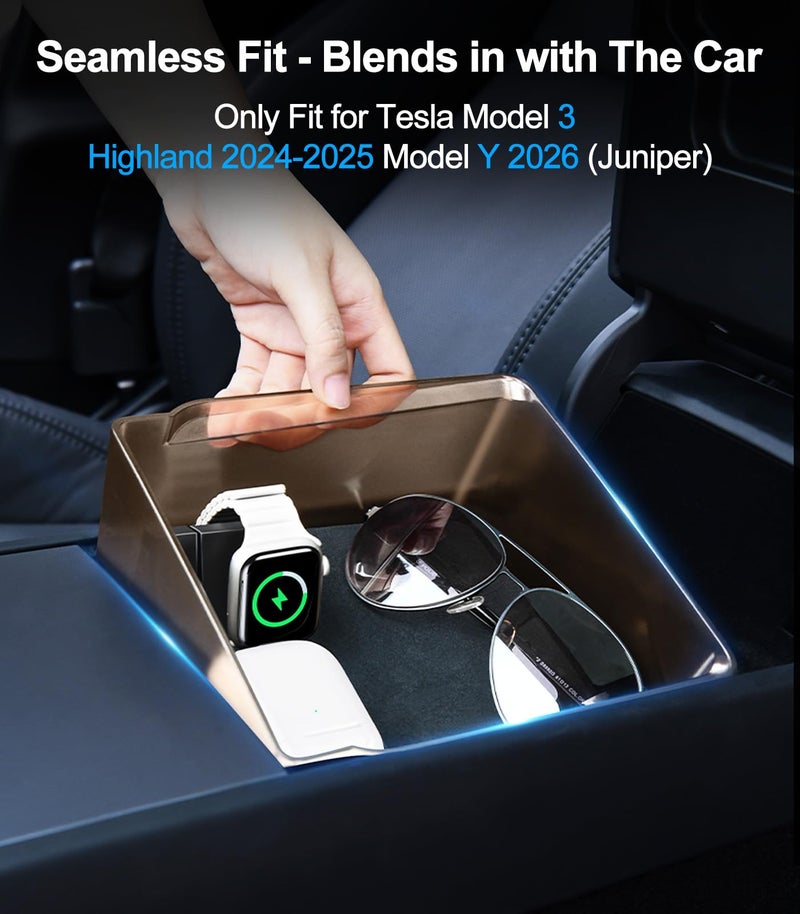 DICMKY Tesla USB Hub Charger & Center Console Organize for Model 3 Highland 2024-2025 & New Model Y Juniper, 4-Port Docking Station for Phone/Headphones/Watch/Tablet Charging Storage Accessories - Image 2