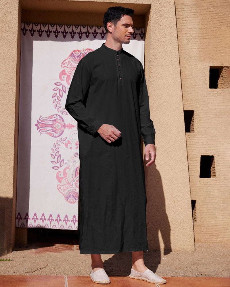 YAOHUOLE ثوب إسلامي للرجال YAOHUOLE بأزرار كافتان للرجال ملابس منزلية سوداء M - Image 2