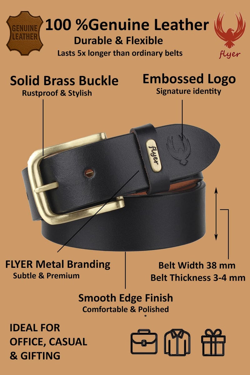 Flyer Men's Leather Belt (Formal/Casual) (Colour -Black) (Size -36) Buckle Adjustable Size Genuine Leather (BL908-36) (Pack of 1) - Image 4