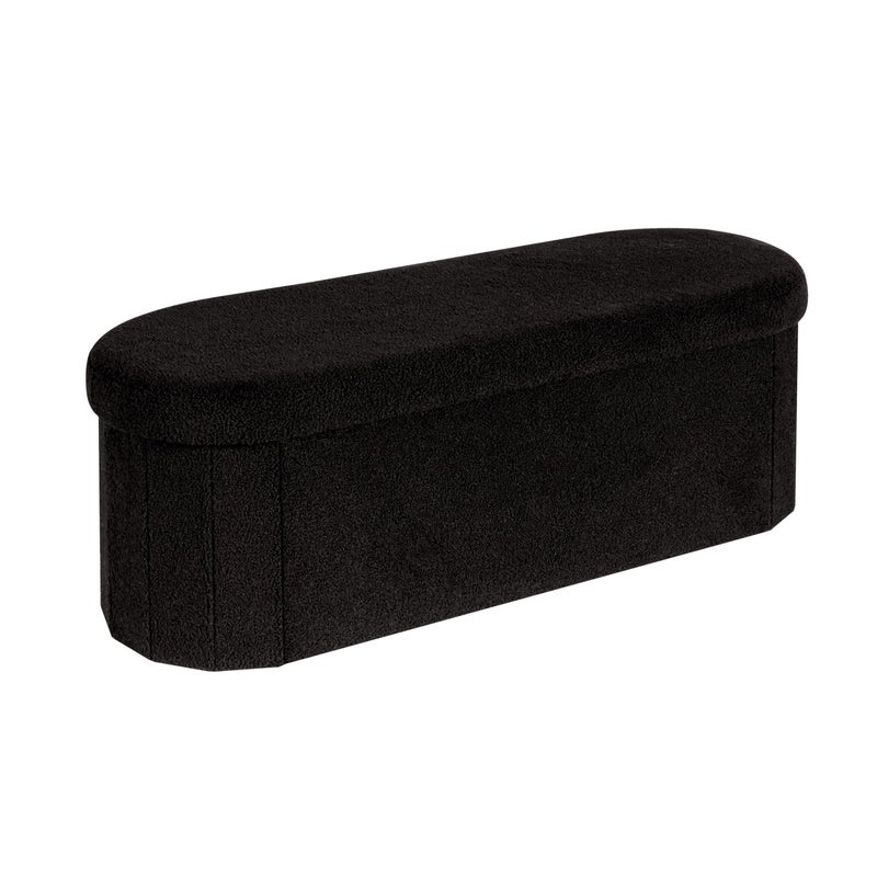 PINPLUS Storage Ottoman Bench Tufted Oval Ottomans Bench Foot Rest, Chest Box Velvet Bench with Storage 43"x15"x15" (Black) - Image 1