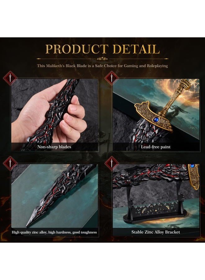 RACEROCKET Maliketh's Black Blade Model 11.8-Inch Metal Craft Sword with Display Stand Action Figure Collectible Toy Desk Decor Party Supply Gift - Image 3