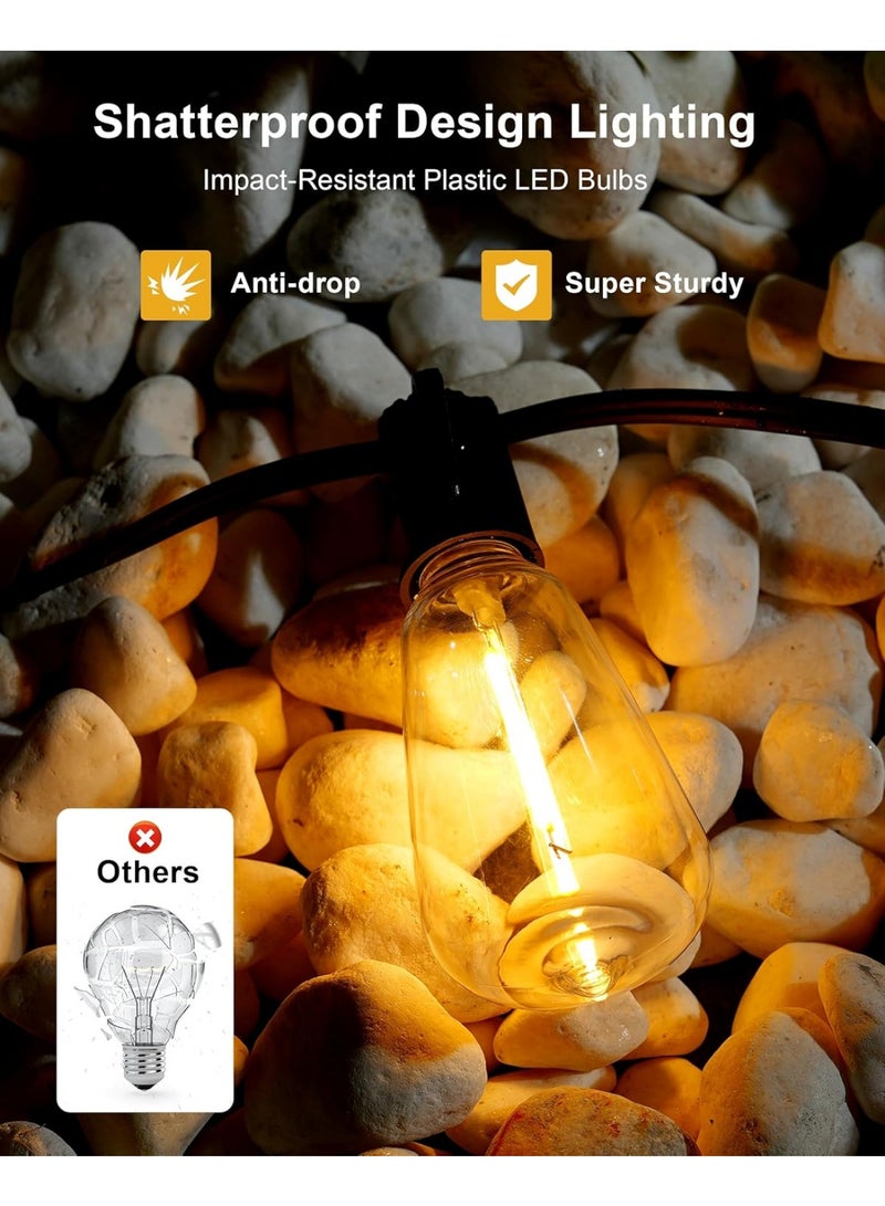 عربست أضواء السلسلة في الهواء الطلق - 50FT LED ضوء الفناء مع 27 مصابيح مقاومة للماء مقاومة للكسر ، إديسون IP65 ST38 قابلة للتوصيل قابلة للتخفيف للأضواء الخارجية للحديقة والشرفة والشرفة والفناء الخلفي والسطح والديكور المنزلي - Image 5