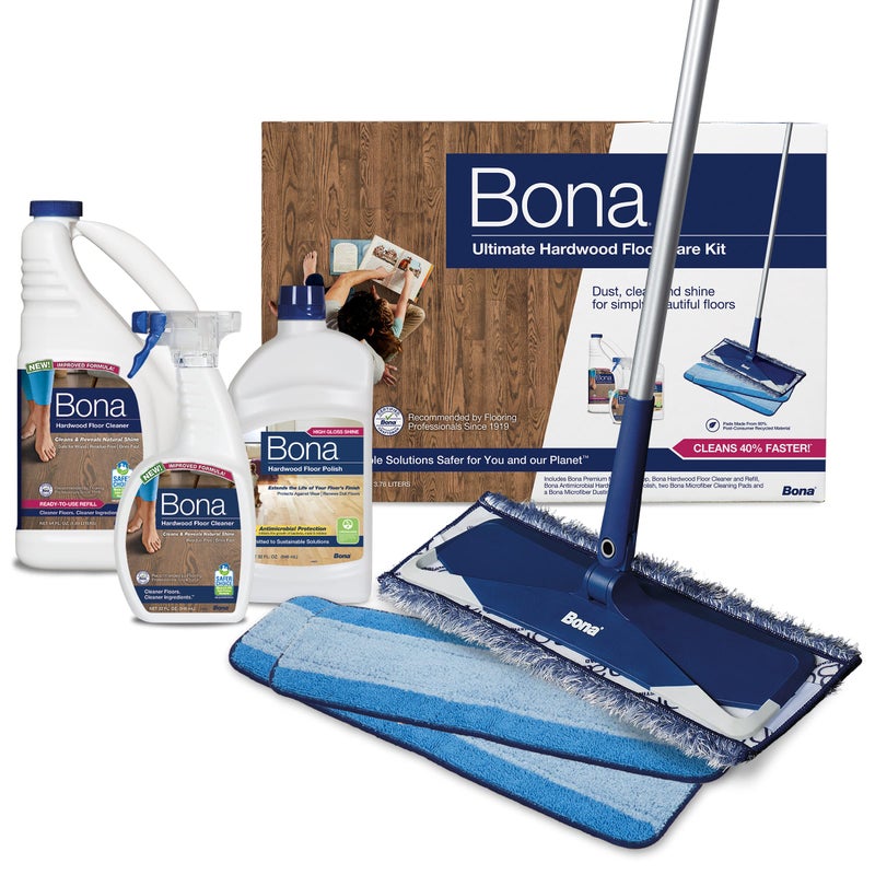 Bona Ultimate Hardwood Floor Care Kit â€“ Pivoting Mop, Cleaning Solution & Refill, Floor Polish, Microfiber Pads for Dusting, Mopping & Polishing - Image 1