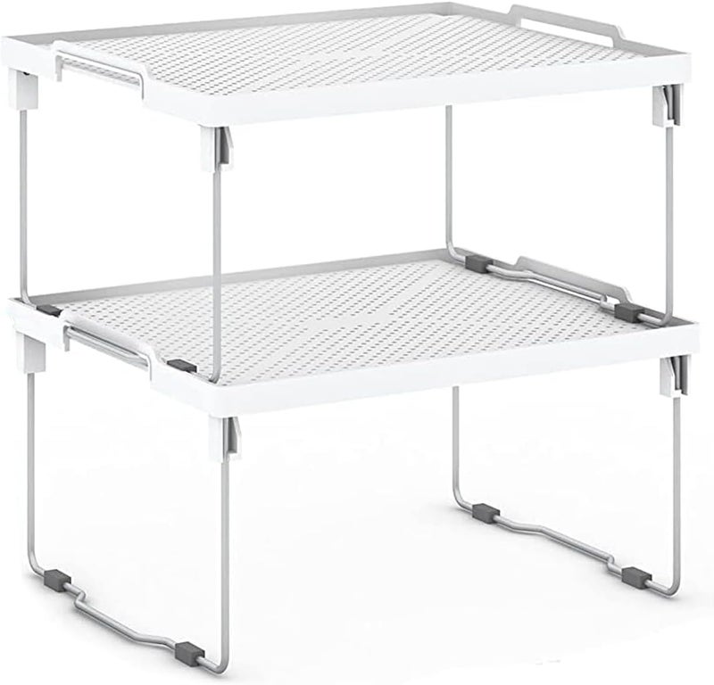 UMS Plastic Kitchen Cabinet Shelf Organizer-Stackable Freezer Rack, Cupboard Box Organizer,Plastic Packaging and Foil Storage,Usable Storage Rack for Spice,Refrigerator,Pantry (12x11 inch),Pack of 2 - Image 1