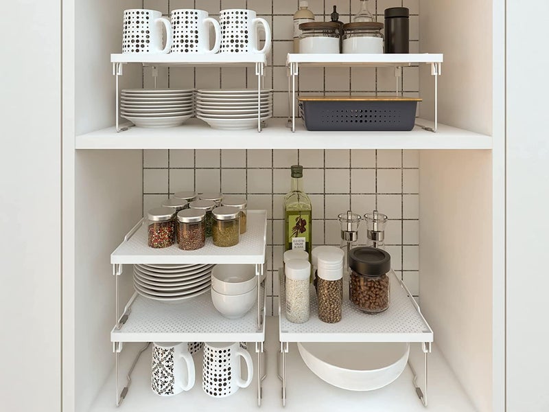 UMS Plastic Kitchen Cabinet Shelf Organizer-Stackable Freezer Rack, Cupboard Box Organizer,Plastic Packaging and Foil Storage,Usable Storage Rack for Spice,Refrigerator,Pantry (12x11 inch),Pack of 2 - Image 2