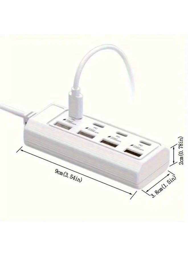 White 8 Port USB Hub 4 Type C 25W Fast Charging Compact Portable Travel Gift - Image 3
