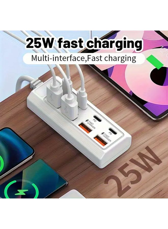 White 8 Port USB Hub 4 Type C 25W Fast Charging Compact Portable Travel Gift - Image 2