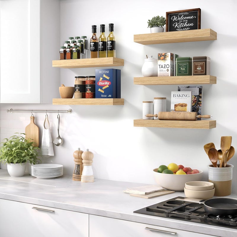 Sorbus Floating Shelves for Wall, Bathroom Shelves Wall Mounted for Kitchen, Bedroom, Living Room, Bathroom Storage, Over Toilet, Hanging Book Shelf for Ｗall Home Decor (Maple Wood, 5 Pack) - Image 5