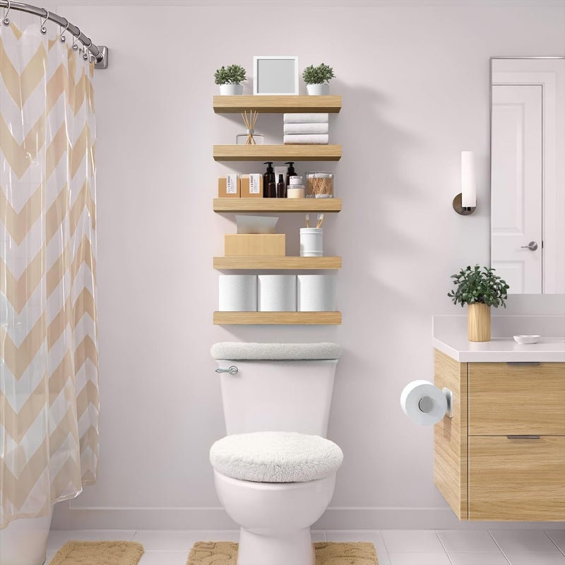 Sorbus Floating Shelves for Wall, Bathroom Shelves Wall Mounted for Kitchen, Bedroom, Living Room, Bathroom Storage, Over Toilet, Hanging Book Shelf for Ｗall Home Decor (Maple Wood, 5 Pack) - Image 2