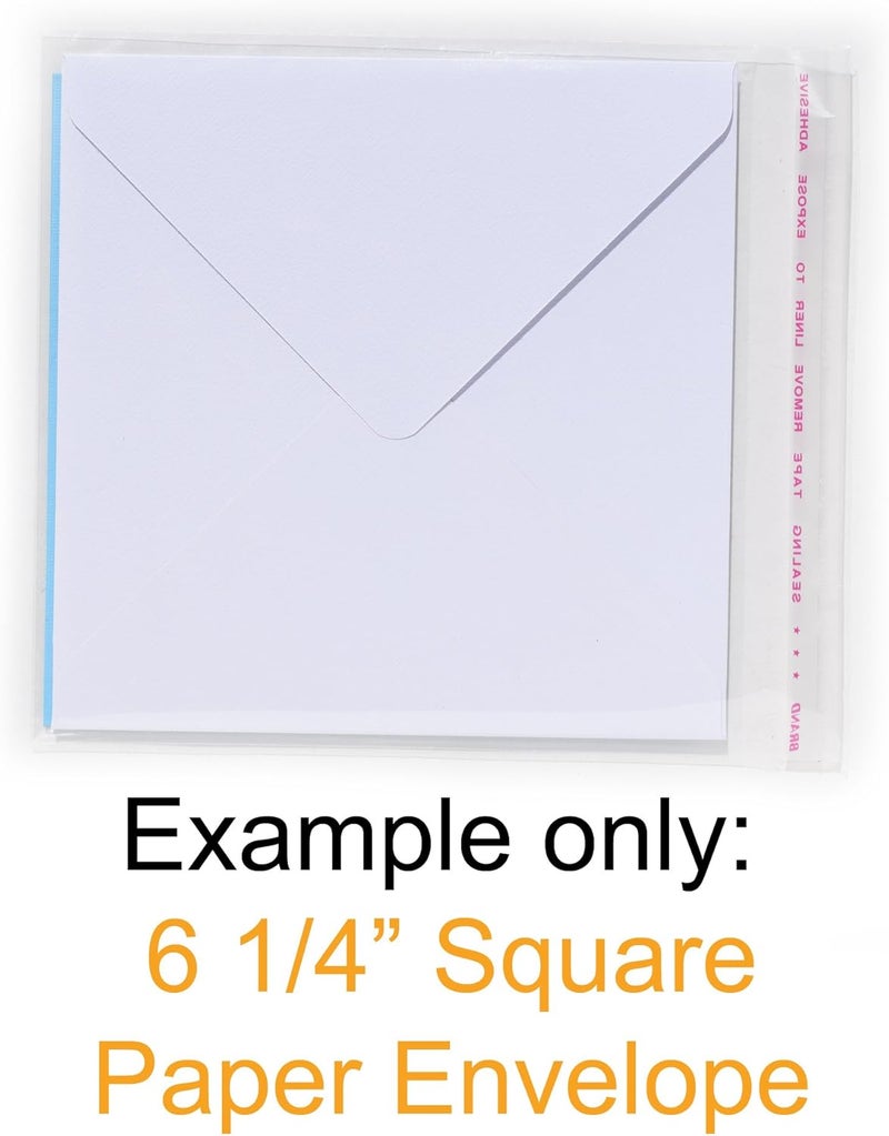 irtree 100 Square 65 Crystal Clear Flat Resealable Envelopes  6 12 x 6 12 or 65 x 65 Cello Style Poly Bags with Lip Tape  Fits 6 to 6 14 Square Card with or Without a Paper Envelope - Image 4
