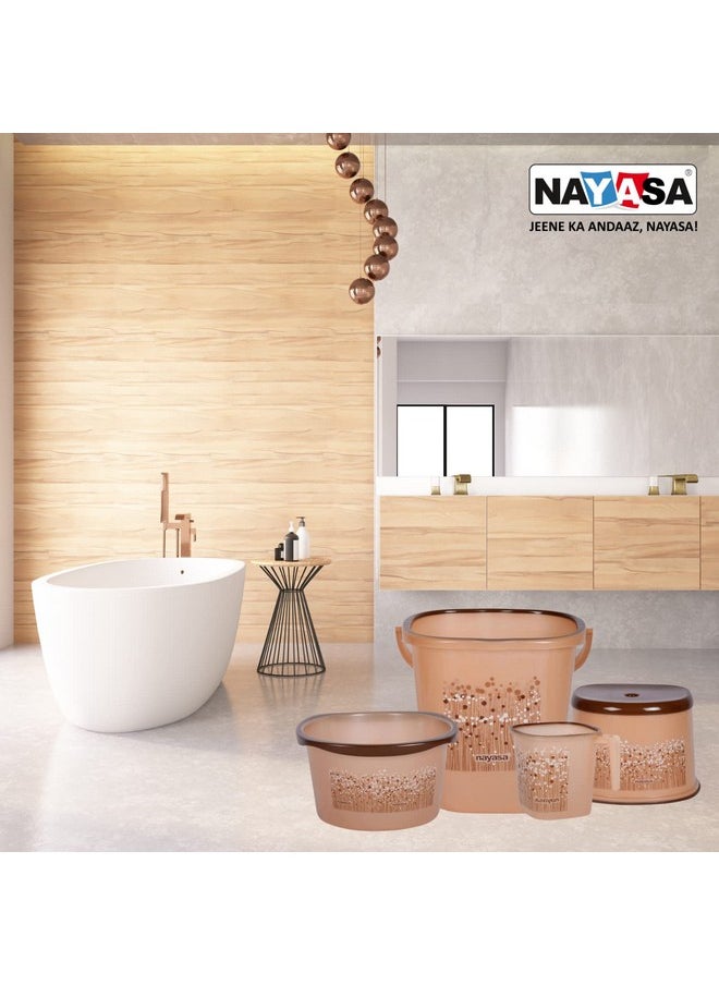 NAYASA Nayasa Plastic Bathroom Set with 19L Tub, 25L Bucket, Mug and Stool, Combo of 4 Pieces (Brown)  - Image 5
