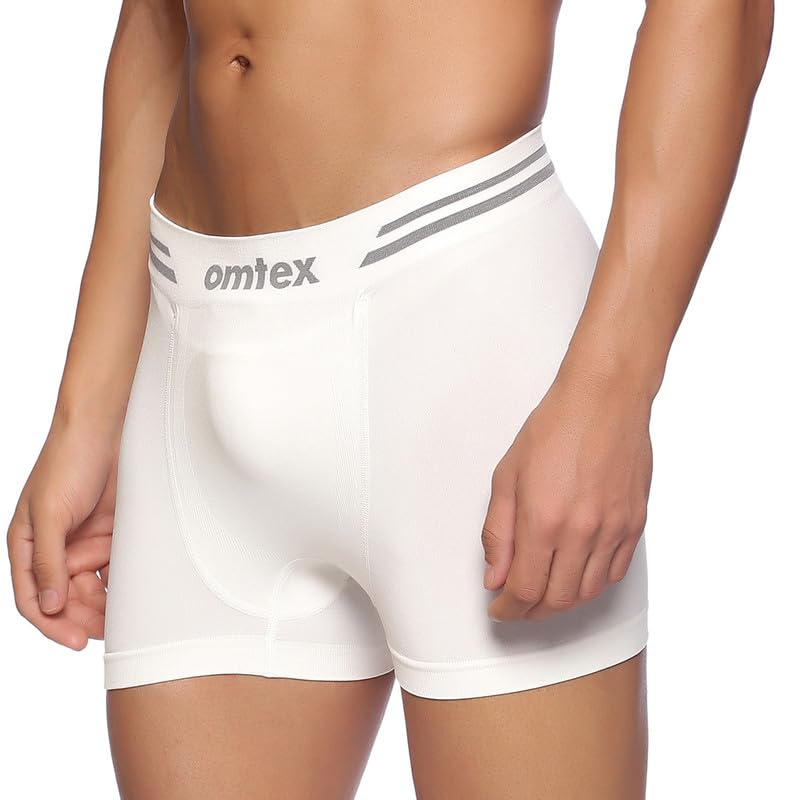 omtex Cotton Seamless Shorts with Inner Pockets for Abdomen Guard Suitable for All Kinds of Sports and Training Activities White - Large (Pack of 2) - Image 3