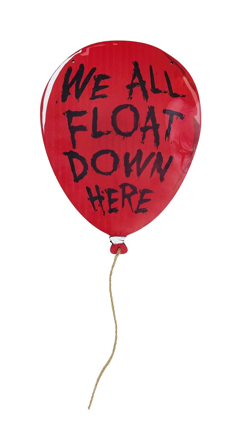 Flinelife We All Float Down Here Horror Decor,16x12,The Clown Balloon Hanging Sign - Perfect For Horror Movie Fans - Image 1