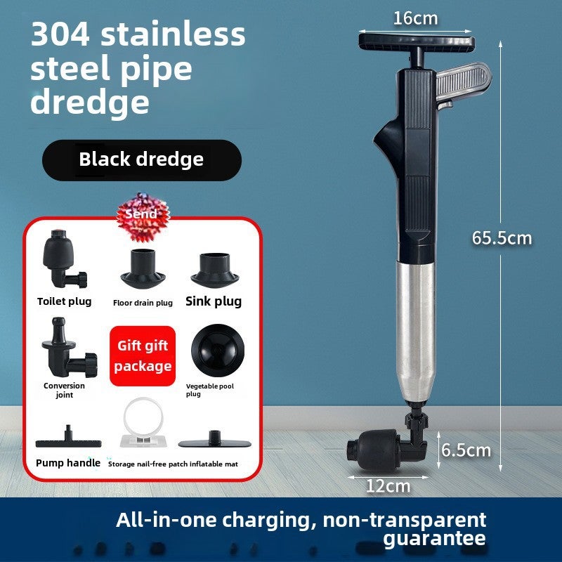 Generic Stainless Steel Toilet Plunger Drain Unblocker Black 