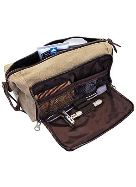 Habitoux Mens Canvas Toiletry Bags for Women Travel Toiletry Bag Dopp Kit with Genuine Leather Trim and YKK Zipper 
