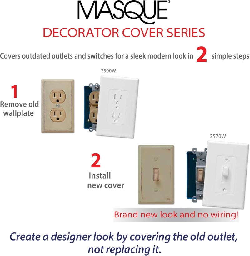 TayMac 2000W Masque 2000 1-Gang Decorator Style Wallplate, Paintable Duplex Outlet Cover, White (1-Pack) - Image 4