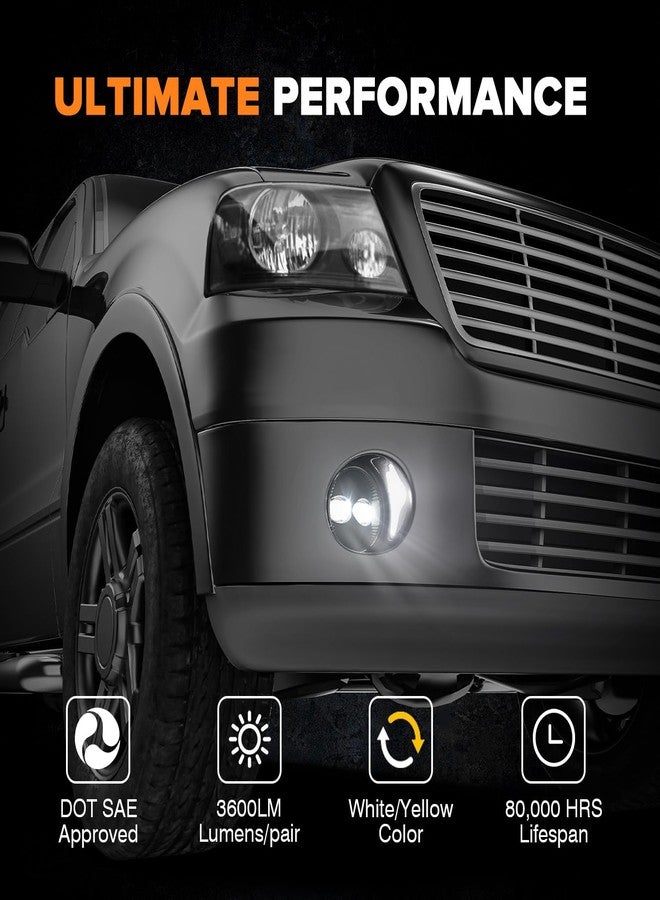 RAMJET4X4 مصابيح ضباب LED ثنائية اللون، مصابيح قيادة للمصد، بديلة متوافقة مع فورد F150 موديلات 2006-2014 (ضوء أبيض-أصفر) - Image 3