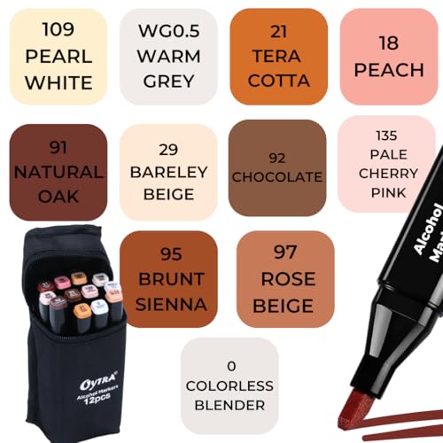 Oytra Dual Alcohol Markers Twin Tip Art Sketch Pens Marker for Manga Portrait Painting Illustration Drawing Fashion Anime Architectural Drawings (12 Colors Skin Tone) - Image 5