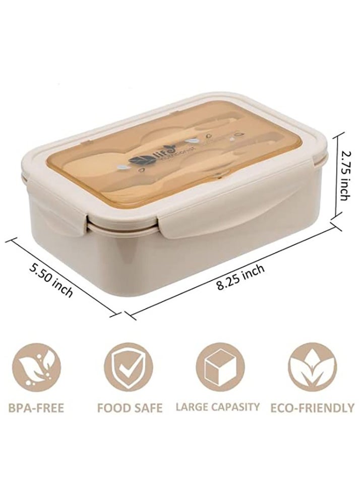 YumLock - YumLock Bento Box, 1.4L Leakproof 3-Compartment Lunch Box for Kids and Adults with Spoon and Fork, Khaki - Image 1