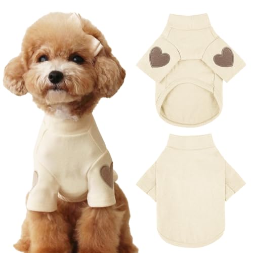 Yaopelky Dog Sweatshirt for Small Medium Dogs Warm Pet T Shirt Dog Clothes with Heart Print Cat Puppy Outfit Doggie Sweatshirts for Teddy,Chihuahua Schnauzer (Beige, X-Large) - Image 1