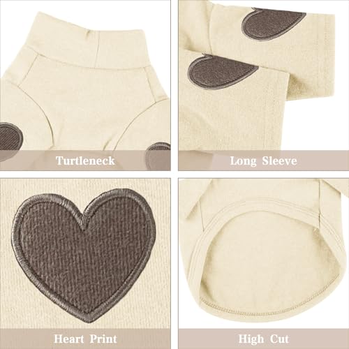 Yaopelky Dog Sweatshirt for Small Medium Dogs Warm Pet T Shirt Dog Clothes with Heart Print Cat Puppy Outfit Doggie Sweatshirts for Teddy,Chihuahua Schnauzer (Beige, X-Large) - Image 4