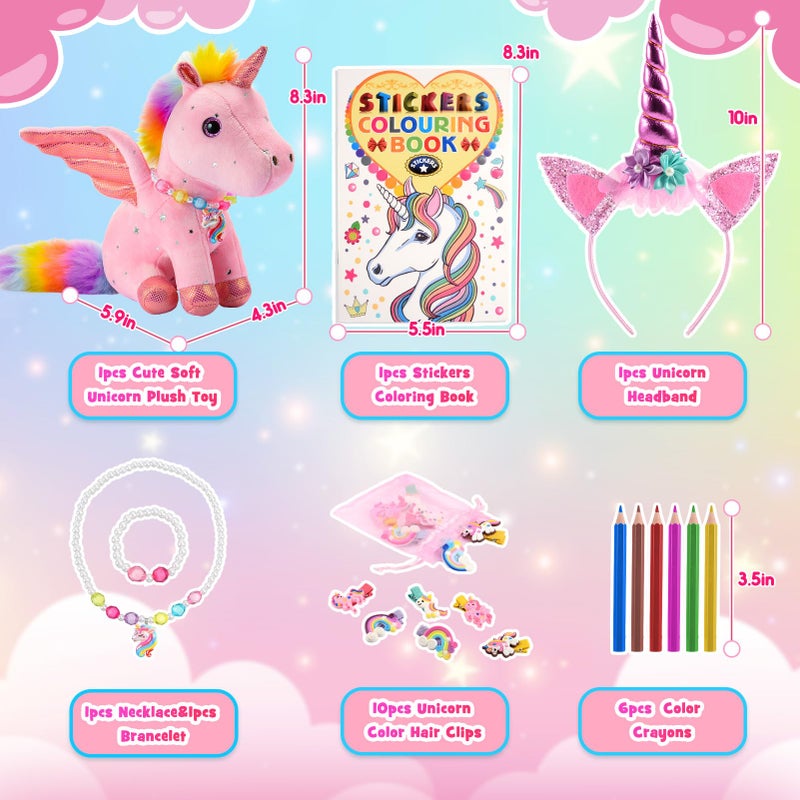 Toyze 21-in-1 Unicorn Gift Set for Girls Ages 3-8 | Soft Plush Toy, Dress-Up Accessories & Coloring Book Party Gifts for 4 5 6 7 Year Old Girls | Unicorn Toys - Image 3