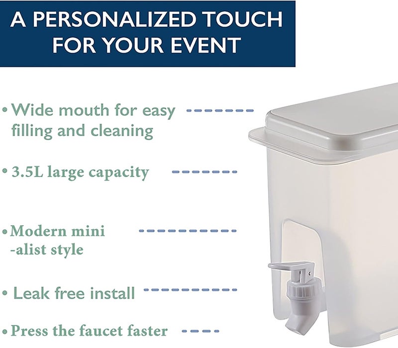 ويوبلز غلاية ماء بارد مع صنبور، سعة 3.5 لتر، غلاية ماء بارد للثلاجة مع صنبور، دلو عصير، دلو ماء بارد، إبريق شاي فواكه، دلو ليموناضة، إبريق ماء، تصميم سهل الفتح (أبيض) - Image 4