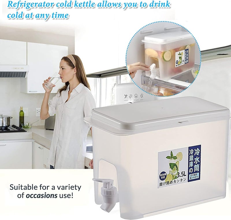 ويوبلز غلاية ماء بارد مع صنبور، سعة 3.5 لتر، غلاية ماء بارد للثلاجة مع صنبور، دلو عصير، دلو ماء بارد، إبريق شاي فواكه، دلو ليموناضة، إبريق ماء، تصميم سهل الفتح (أبيض) - Image 2