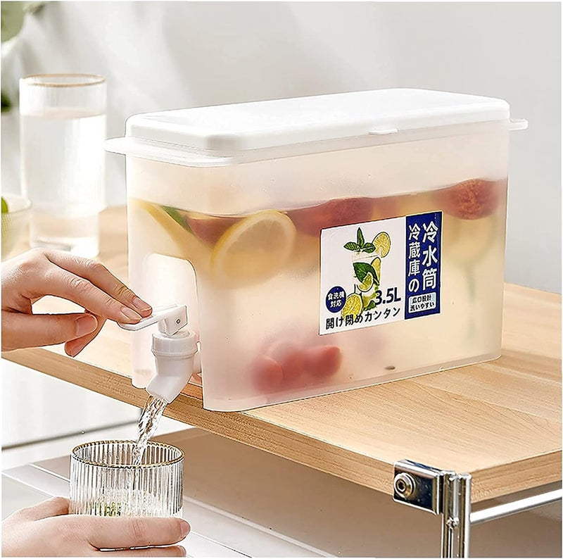 ويوبلز غلاية ماء بارد مع صنبور، سعة 3.5 لتر، غلاية ماء بارد للثلاجة مع صنبور، دلو عصير، دلو ماء بارد، إبريق شاي فواكه، دلو ليموناضة، إبريق ماء، تصميم سهل الفتح (أبيض) - Image 1