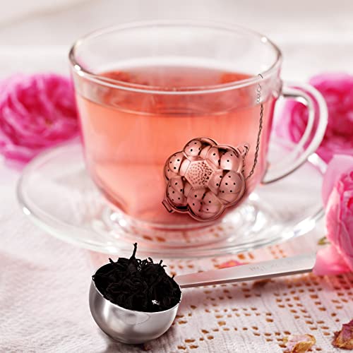 Vesici 10 Sets Loose Leaf Tea Infuser Set Stainless Steel Tea Strainer for Loose Tea Holder Infuser Ball Tea Filter Includes Chain Hooks and 1 Drip Trays with 1 Tea Spoon for Brew Tea Leaves Mug - Image 2