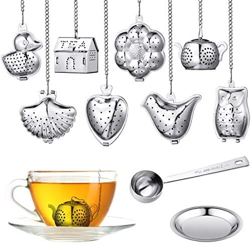 Vesici 10 Sets Loose Leaf Tea Infuser Set Stainless Steel Tea Strainer for Loose Tea Holder Infuser Ball Tea Filter Includes Chain Hooks and 1 Drip Trays with 1 Tea Spoon for Brew Tea Leaves Mug - Image 1