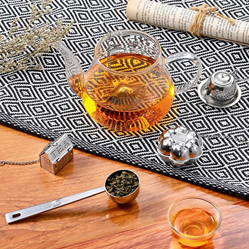Vesici 10 Sets Loose Leaf Tea Infuser Set Stainless Steel Tea Strainer for Loose Tea Holder Infuser Ball Tea Filter Includes Chain Hooks and 1 Drip Trays with 1 Tea Spoon for Brew Tea Leaves Mug - Image 5