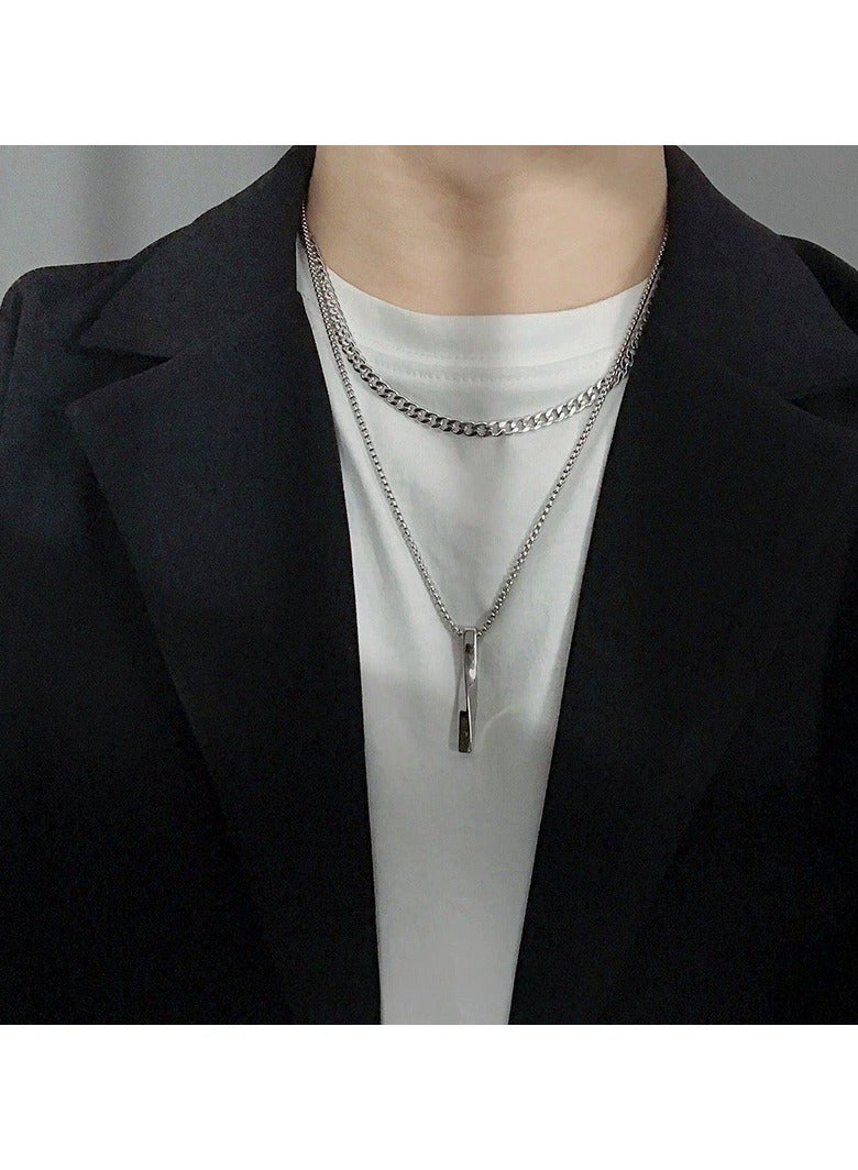 Goolsky Minimalist Spiral Bar Pendant Necklace – Unisex Titanium Steel Chain | Hong Kong Style Streetwear Jewelry - Image 1