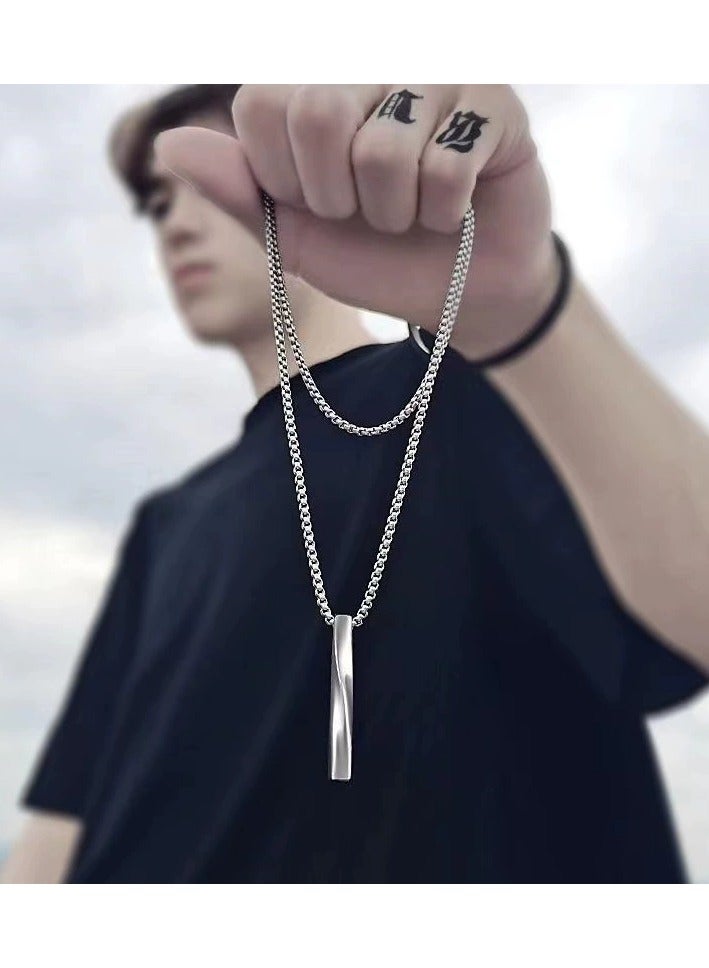 Goolsky Minimalist Spiral Bar Pendant Necklace – Unisex Titanium Steel Chain | Hong Kong Style Streetwear Jewelry - Image 5