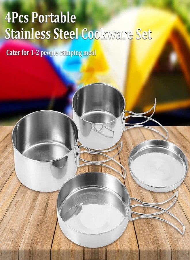 OUKENS Camping Cookware Set, 4Pcs Stainless Steel Pots and Pans with Foldable Handles, Portable Non-Stick Pot Set for Backpacking, Hiking, Picnic & Outdoor Cooking - Image 2