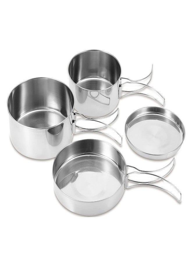 OUKENS Camping Cookware Set, 4Pcs Stainless Steel Pots and Pans with Foldable Handles, Portable Non-Stick Pot Set for Backpacking, Hiking, Picnic & Outdoor Cooking - Image 1