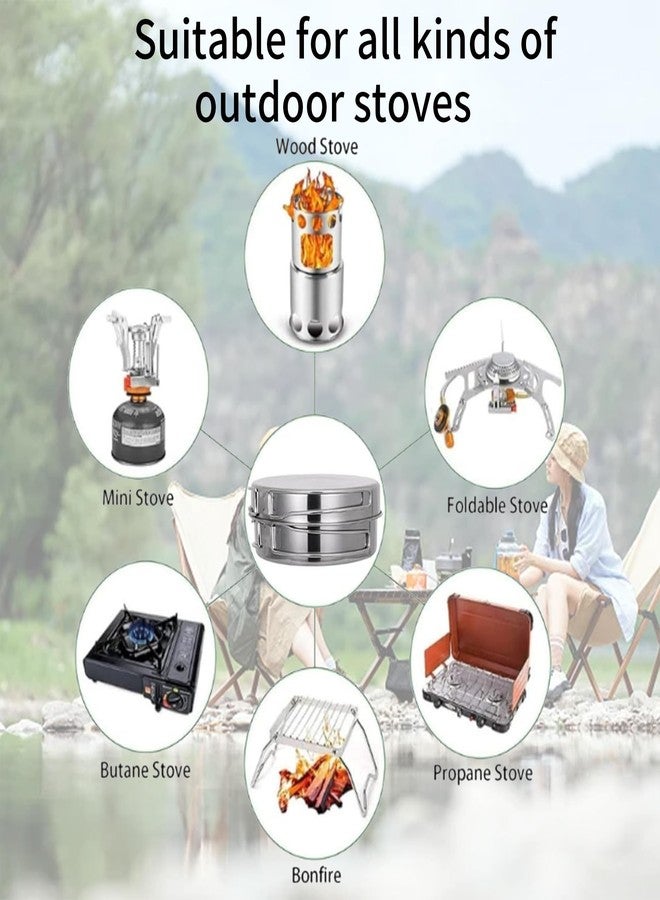 OUKENS Camping Cookware Set, 4Pcs Stainless Steel Pots and Pans with Foldable Handles, Portable Non-Stick Pot Set for Backpacking, Hiking, Picnic & Outdoor Cooking - Image 4